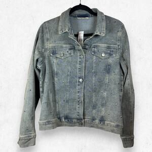My Danielle Bling Stud Jean Jacket Studded Light Wash Denim Size M NWT